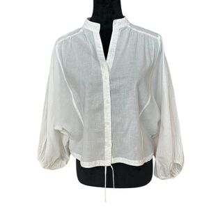 Devotion TWINS Crisp White Button Down Blouse Small Balloon Sleeve Boho Top